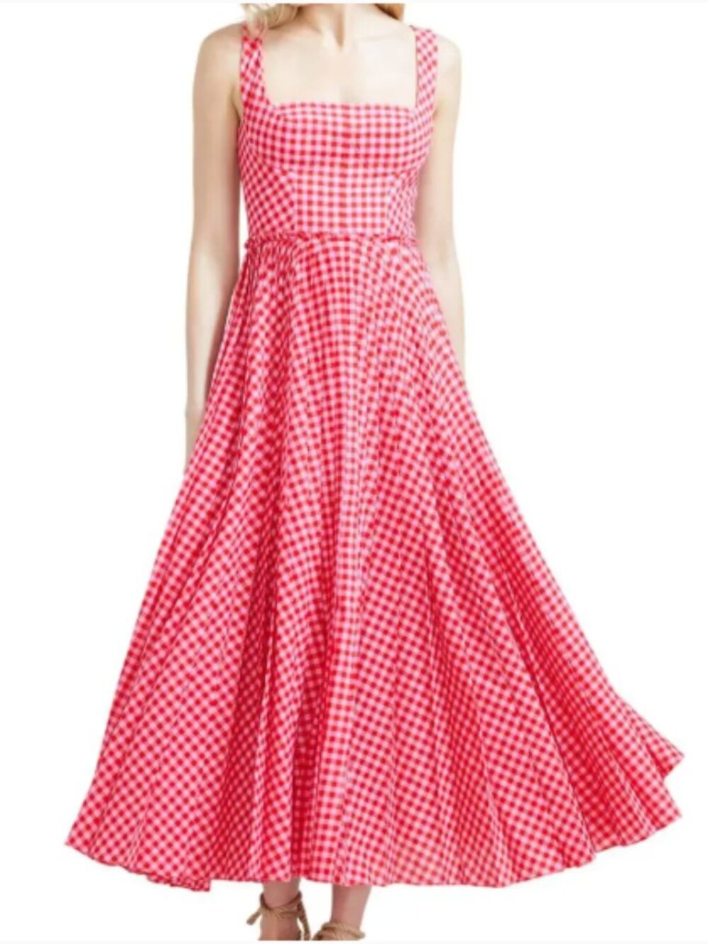 Lela Rose Cherry Gingham Square Neck Midi Dress, Size 10, NWT